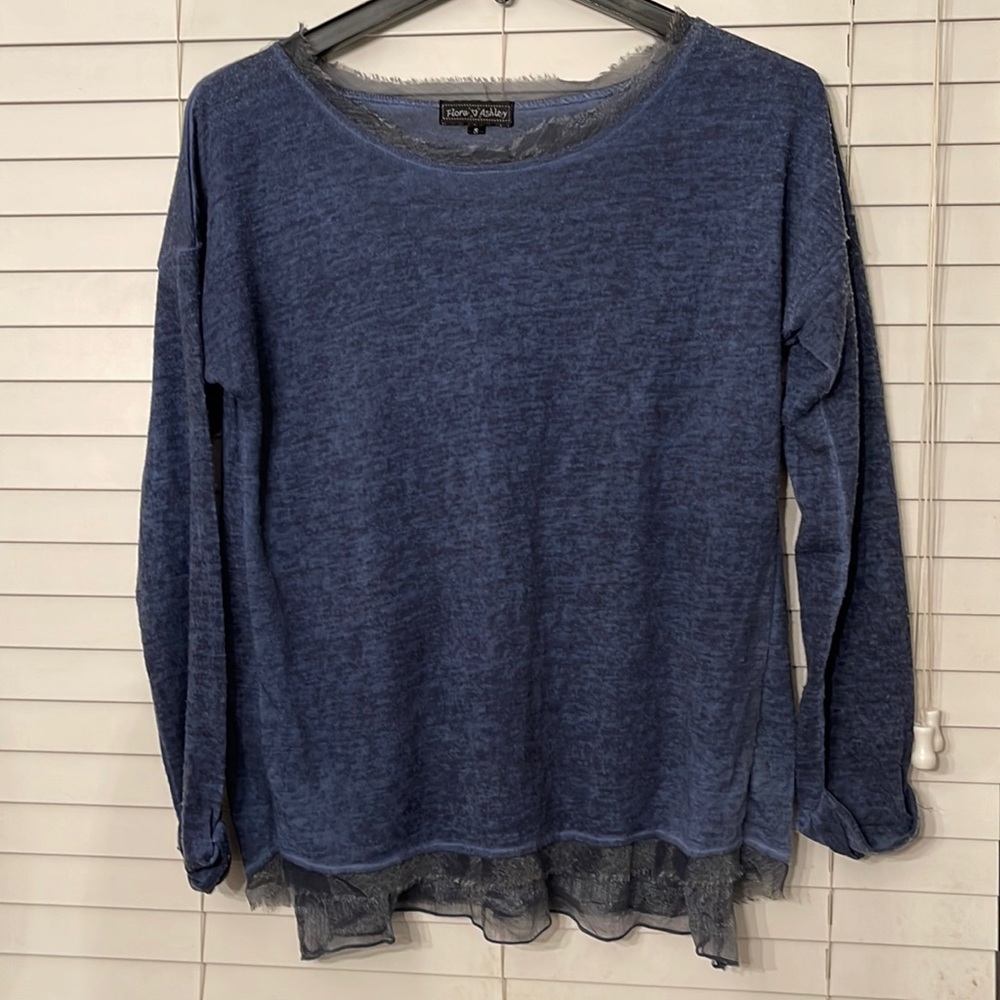 Long sleeve top with sheer trim